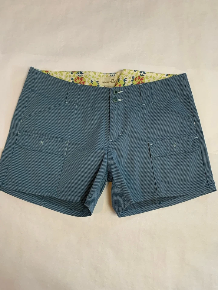 Shorts Horny Toad Feminino 10 Listrado Azul Cargo Praia Tropical Preppy - Imagem 1 de 4