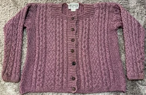 ZZZ - Aran Sweater Market Pure New Merino Wool Ireland Knit Cardigan Womens L - Picture 1 of 14