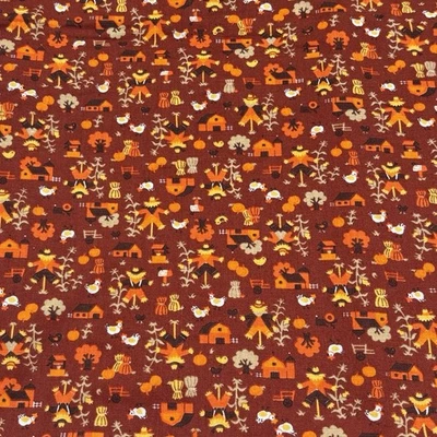 VIP Cranston fabric 1970s Farm Motifs scarecrows Pumpkins Autumn Harvest 36x29 - Image 1 of 4