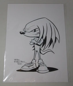 Knuckles - Sonic the Hedgehog - Rich Koslowski Original Art 2022 12x9 Firmato B&W - Foto 1 di 2