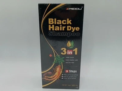 MEIDU Black Hair Dye Shampoo Instant 3 In 1 +100% Grey Coverage EXP: 1/27 - Image 1 of 3