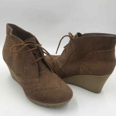 Mia Botas Mujer 11 M Marrón Camel Gamuza Cuña Cuero Botín con Cordones Foto 1 de 4