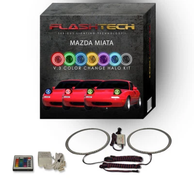 RGB Angel Eye LED Halo kit with IR Remote for 1990-1997 Mazda Miata Headlights - Image 1 of 4
