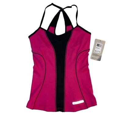 Sujetador sin mangas Asics para mujer rosa negro espalda cruzada Abby WR1615-18, talla XS NUEVO Foto 1 de 4