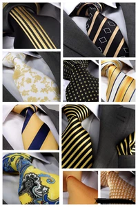 Italian Designer Milano Exclusive GOLD YELLOW Silk Tie (& Hanky) - Picture 1 of 23
