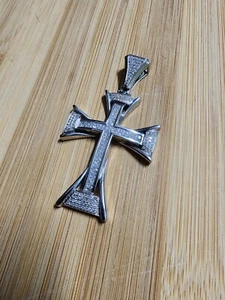 14k White Gold Pendant 3cts Diamonds Cross 17Gr Large Christian Jesus Bible - Picture 1 of 10