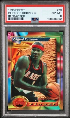 PSA 8 1993-94 FINEST REFRACTOR CLIFFORD ROBINSON #23 TRAIL BLAZERS FRESH GRADE - Image 1 of 2