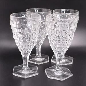 Fostoria American Clear Glass 6 7/8” Water Wine Goblets Hex Foot set of 4 vtg - Picture 1 of 9