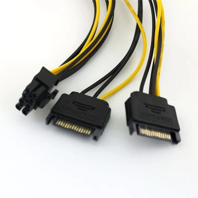 1pc 2x SATA 15 Pin Male to 6+2 Pin 8Pin PCI-E Express Video Power Adapter Cable - Image 1 of 4