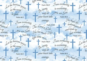 Religious Fabric Faithful Psalms Cross Fabric Digital Cotton David Textiles Yard - Picture 1 of 4