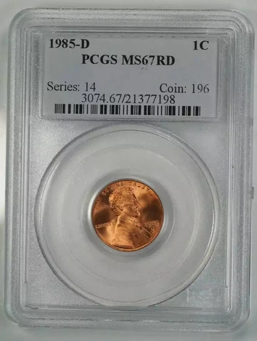 1985 D LINCOLN MEMORIAL CENT PENNY 1C PCGS CERTIFIED MS 67 RD MINT UNC (198) Cover