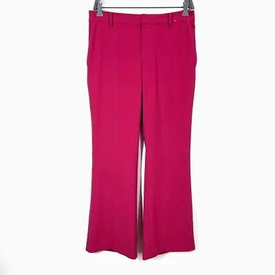 UNIQLO Drape Flared Pants Womens 8 Fuchsia Red Front Back Pockets Zip Classic - Image 1 of 4