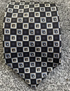 Mens Marks and Spencer 100% silk black geometric check mix smart classic tie - Picture 1 of 5