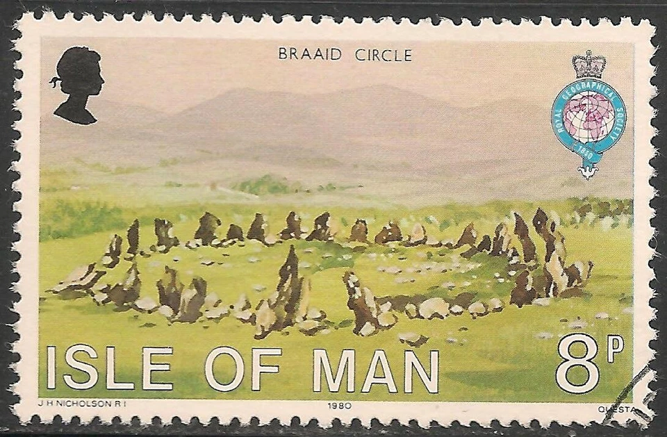 Isle Of Man #164 VF USED - 1980 8p Braaid Circle and Emblem - Image 1 of 1