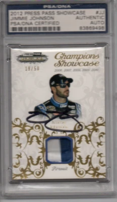 2012 JIMMIE JOHNSON PRESS PASS SHOWCASE AUTOGRAPH CARD#19/50 PSA/DNA AUTHENTIC - Image 1 of 2