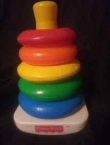 Vtg Fisher Price Rock A Stack 1050 Stacking Rings Rainbow Plastic Cognitive Toy - Picture 1 of 5