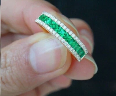 2 Ct Princess Lab-Created Emerald Eternity Band Ring Rose Gold Plated 925 Silver - Image 1 of 4