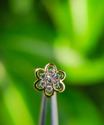 14K Yellow Gold Diamond Floral Piercing Jewelry Nose Piercing Diamond Cluster. - Image 1 of 4
