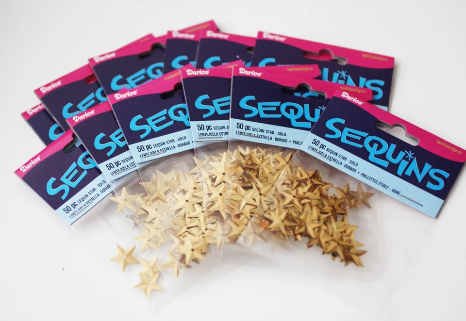 Lote al por mayor de lentejuelas Gold Star de 15 mm - 12 paquetes - 50 lentejuelas por paquete Foto 1 de 1