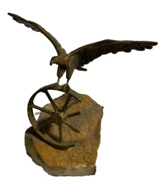 Винтажная бронзовая латунная скульптура орла птицы с автографом CURTIS JERE основание из оникса MCM - Изображение 1 из 4