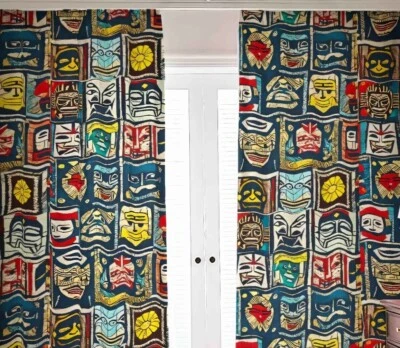 Cortinas Hawaianas Tiki Blackout Cortinas Tonos Guardería Habitación Bebé Colorido Moderno Foto 1 de 3