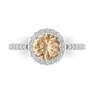 1.86Ct Round Cut Yellow Moissanite Halo Women's Engagement Ring, 14K White Gold - Picture 1 of 11