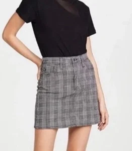 American Eagle Hi-Rise Mini Super Stretch Plaid Skirt Black White Size 14 - Picture 1 of 10