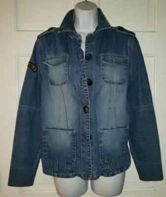 RUFF HEWN blue Denim Military Look vintage distressed Jean blazer Jacket M - Image 1 of 4