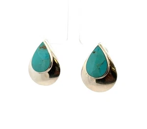 925 Sterling Silver Turquoise Teardrop Clip-On Earrings 9.4g - Picture 1 of 9