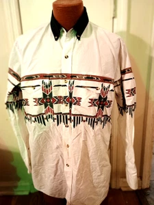 Cumberland Outfitters Men's Large White Aztec Long Sleeve Button Down. - Picture 1 of 3