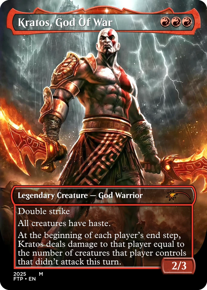 Kratos God of War (Borderless) (Foil) Playtest Card for MTG EDH - Image 1 of 2