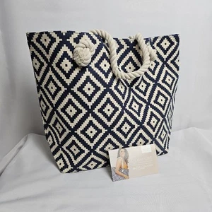 Summer & Rose Cotton Rope Handled Tote NWT Navy/Ivory - Picture 1 of 8