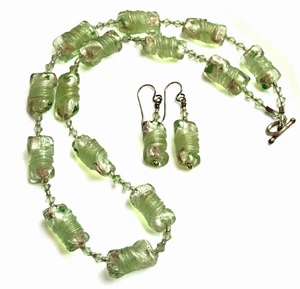 Vintage Italienisch Murano Grün Kunst Glas 18" Halskette & Ohrringe Set - Bild 1 von 9