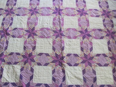 Vintage lavender purple Star cotton quilt hand quilted 78 x 88 inches - Image 1 of 4