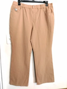 Quacker Factory Womens Pants XL Brown Stretch Pockets Pull On Rhinestone Hearts - Picture 1 of 6