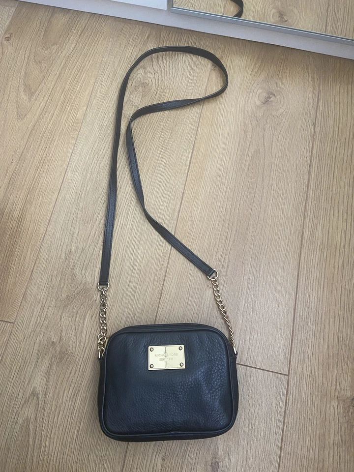 Michael Kors Black Leather Mini 16x12cm Shoulder Bag with Gold-Tone Logo Tab - Image 1 of 4