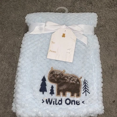 Manta de bebé Heavenly Sent Bear 30"x40" tejido gofre azul Wild One Trees RN31526 Foto 1 de 2