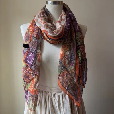 Etro Paisley Silk Scarf Sheer Multicolor 27x69 Orange Base Designer Accessory - Image 1 of 4