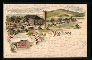 Lithographie Vogelsang, Restauration am Vogelsang, Teilansicht, Kaiserl. Postam  - Picture 1 of 2