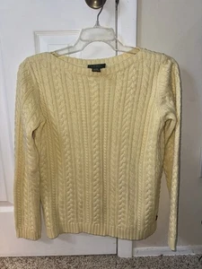 Vintage Ralph Lauren Pullover Damen Zopfmuster Old Money Buttergelb Preppy Small  - Bild 1 von 5