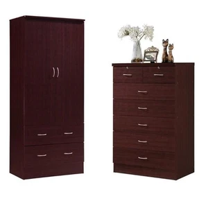Home Square 2 Piece Bedroom Set with 2 Door Armoire and 7 Drawer Chest - Picture 1 of 11