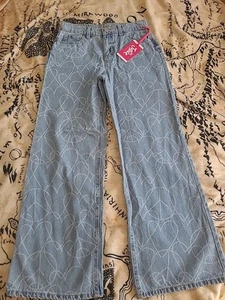 NWT Justice Girls Size 12 Hearts And Peace Signs Jeans - Picture 1 of 13
