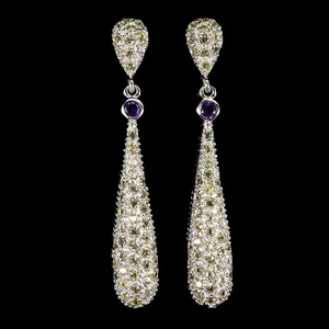 925 Sterling Silver Earrings Round Amethyst Sapphire Natural Gemstone Jewelry - Picture 1 of 13