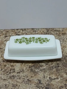 Vintage Pyrex Spring Blossom Green 1/4 lb Covered Butter Dish USA - Picture 1 of 6