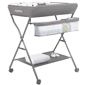 Baby Changing Table with Wheels, Portable Adjustable Height Folding Diaper Stat - Picture 1 of 8