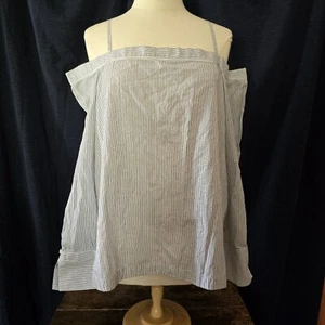 Ann Taylor Loft Women's Blue Stripped Off Shoulder Blouse with Strap Size XLarge - Picture 1 of 6