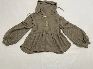 NEW IN Hoodie Women's M Waffle Knit Balloon Sleeve gray -190 - Picture 1 of 9