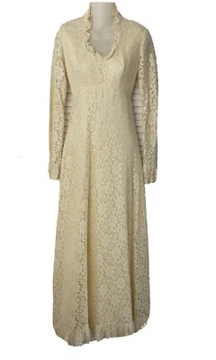 Vestido de Noche de Boda de Encaje Vestido Princesa Imperio Línea A Crema Invierno Blanco Años 70 XS Foto 1 de 4