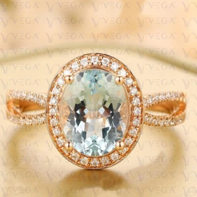 Anillo de oro rosa sólido de 10 k de aguamarina natural azul profundo corte ovalado de 4,40 quilates Foto 1 de 4