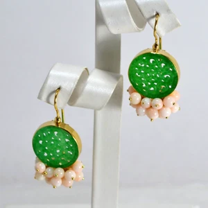 ORECCHINI ARGENTO 925 GIADA TONDA E CORALLO ROSA PALLIDO 5 mm AGHT 0808 - Foto 1 di 3